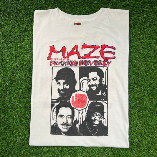 Y2K Maze ft. Frankie Beverly White Tee Size XXL USED v16083