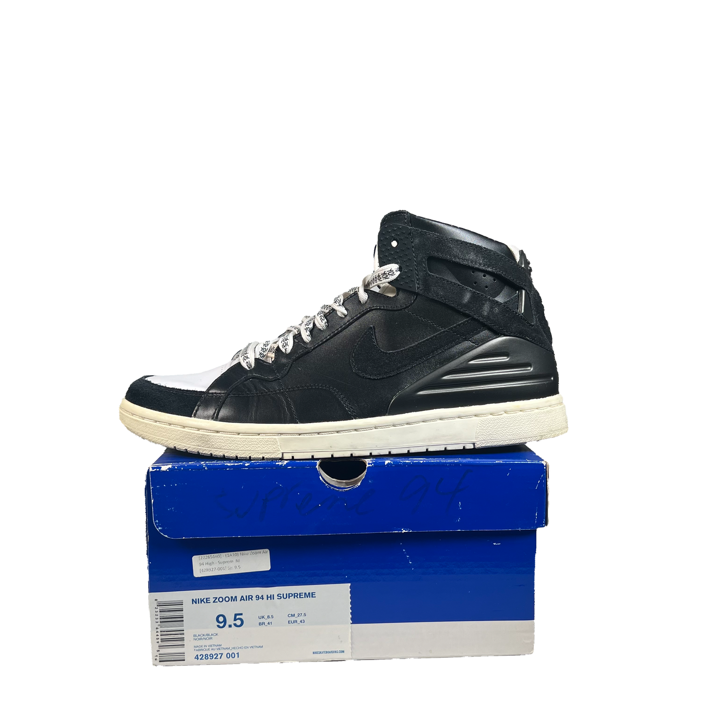 Nike SB Zoom Air 94 Hi Supreme Black (2010) Size 9.5 USED s21344
