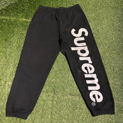 Supreme Big Spell Out Logo Black Sweatpants Size Medium USED x13944