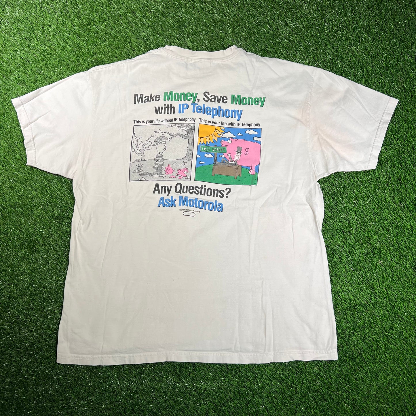 1990s Motorola Make Money Save Money White Tee Size XL USED v18173