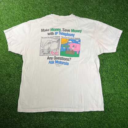 1990s Motorola Make Money Save Money White Tee Size XL USED v18173