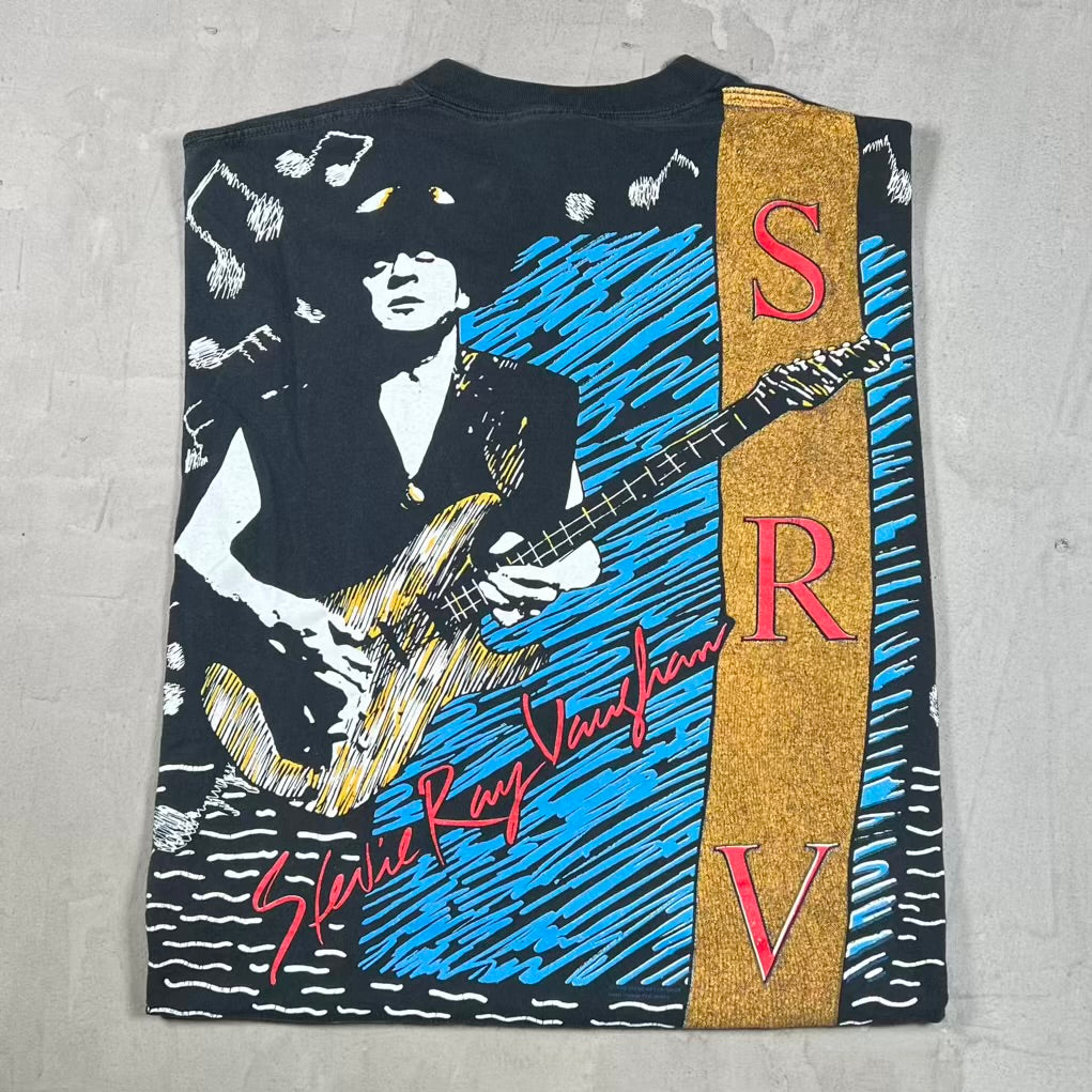 1992 Stevie Ray Vaughan AOP Black Tee Size XL USED v20318