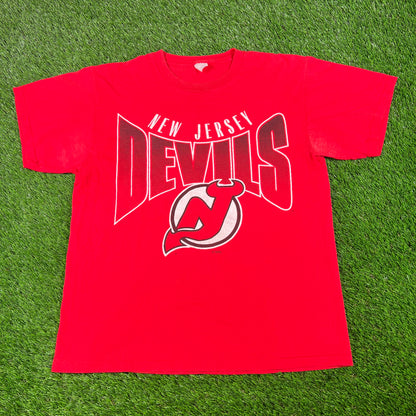 Y2K New Jersey Devils NHL Red Tee Size Large USED v17889