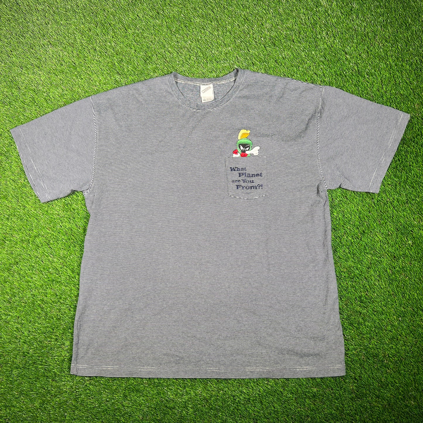 1999 Marvin the Martian "What Plant are you From?" Striped Pocket Tee Size XXL USED v17540