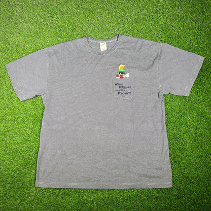 1999 Marvin the Martian "What Plant are you From?" Striped Pocket Tee Size XXL USED v17540