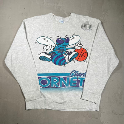 1990s Charlotte Hornets NBA Wrap Around AOP Grey Crewneck Size Large USED v20134
