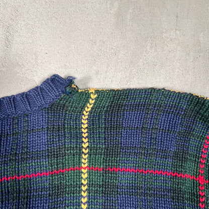 Polo Ralph Lauren Navy Plaid Crewneck Size Large USED v19111