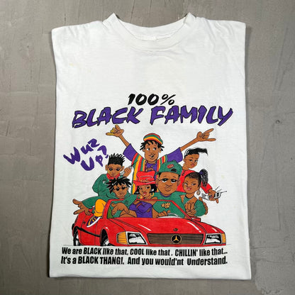 1990s Black Family  Wuz Up White Tee Size Large USED v20331