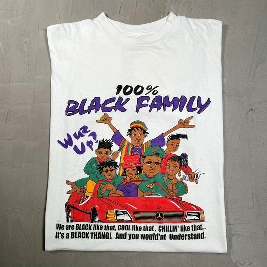 1990s Black Family  Wuz Up White Tee Size Large USED v20331