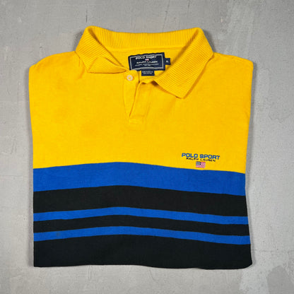 Y2K Polo Sport Ralph Lauren Yellow/Blue Polo Tee Size XL USED v19091