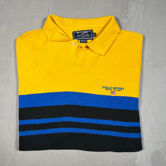 Y2K Polo Sport Ralph Lauren Yellow/Blue Polo Tee Size XL USED v19091