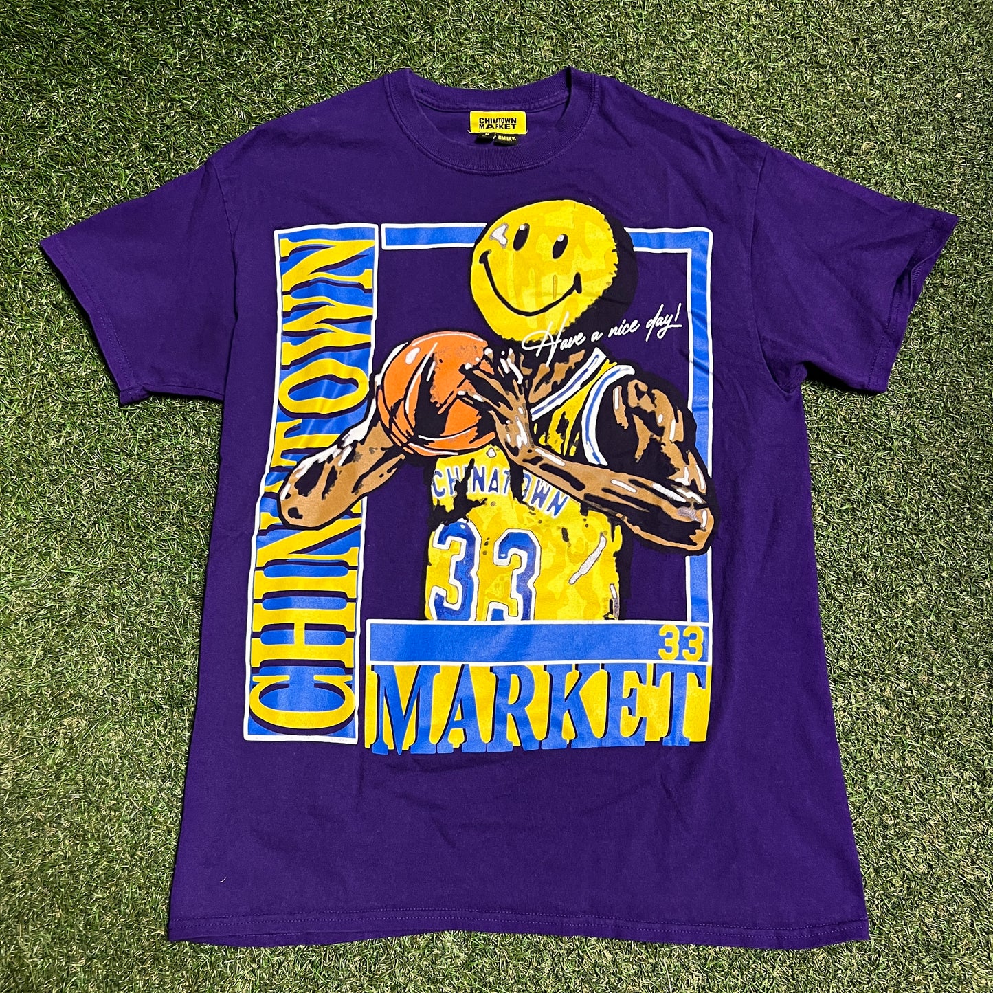 Chinatown Market Magic Johnson Basketball Purple Tee Size Medium USED v16270