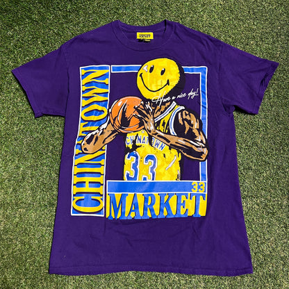 Chinatown Market Magic Johnson Basketball Purple Tee Size Medium USED v16270