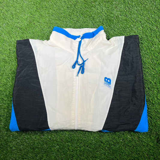 1990s New Balance White/Blue/Black Nylon Track Jacket Size XL USED v17027