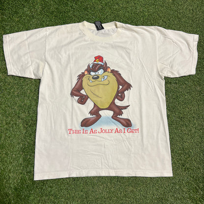 1990s White Taz Christmas Tee Size XL USED v16225