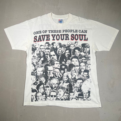 Vintage Jesus One Of These People Can Save Your Soul Tee white Size XL USED v13939