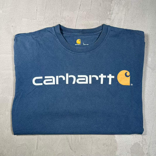 Y2K Carhartt Washed Blue Logo Tee Size Large USED v20191