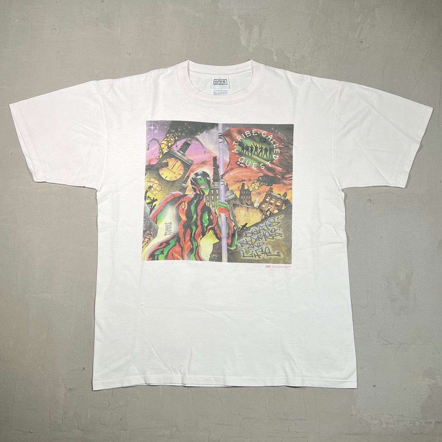 1996 Tribe Called Quest Beats Rhymes and Life Promo Cover Pinkish White Tee Size Large USED v18420
