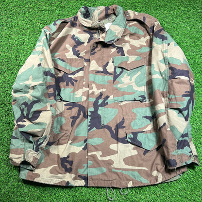 1990s Militray Woodland Camo Zip Up Jacket Size XL USED v18457