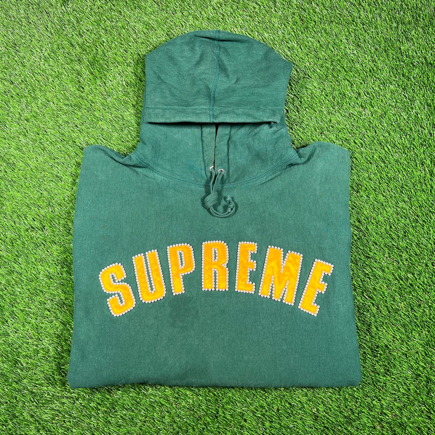 Supreme Green Pearl Logo Hoodie Size XL USED x15804