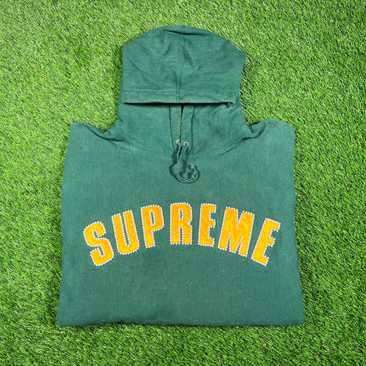 Supreme Green Pearl Logo Hoodie Size XL USED x15804