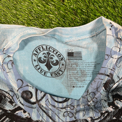 Affliction Blue Waffle Thermal Longsleeve Size Small USED v18170