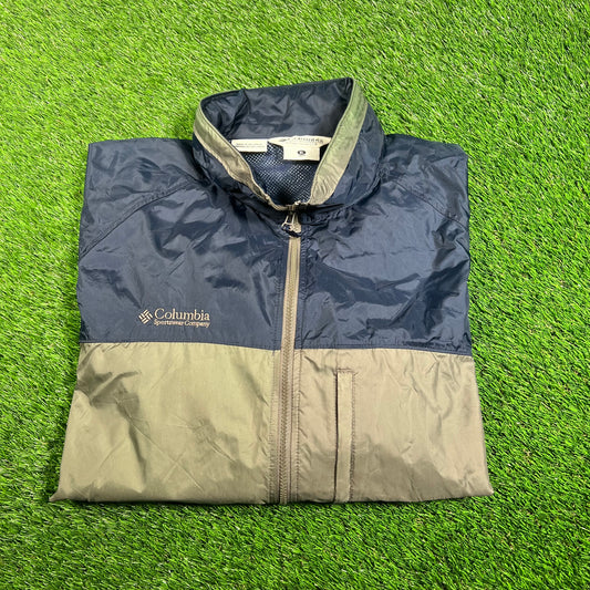 Y2K Columbia "Packable" Green/Navy Full Zip Windbreaker SIze XL USED v17846