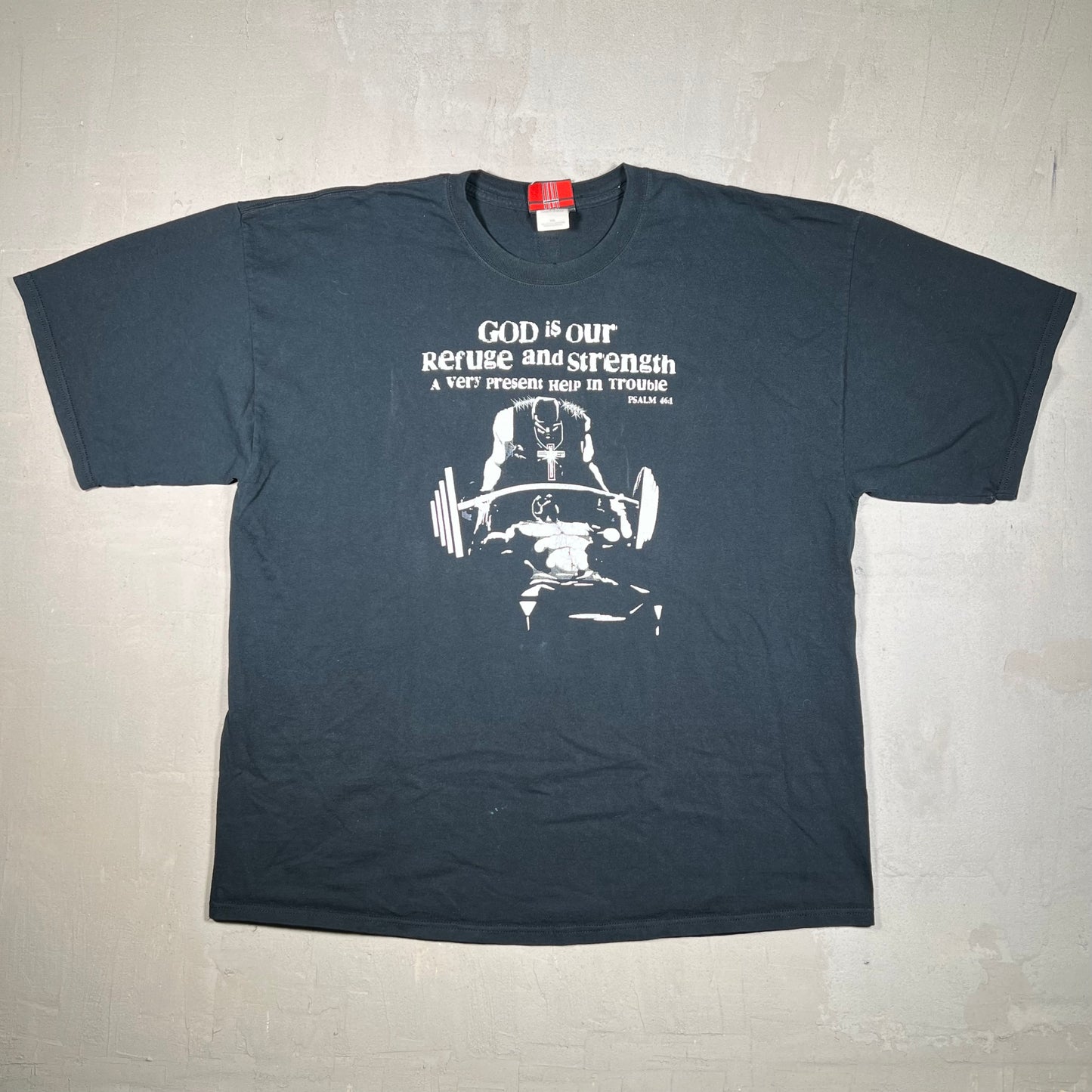 God is Our Refuge Jesus Weight Lifting Black Tee Size XXL USED v19044