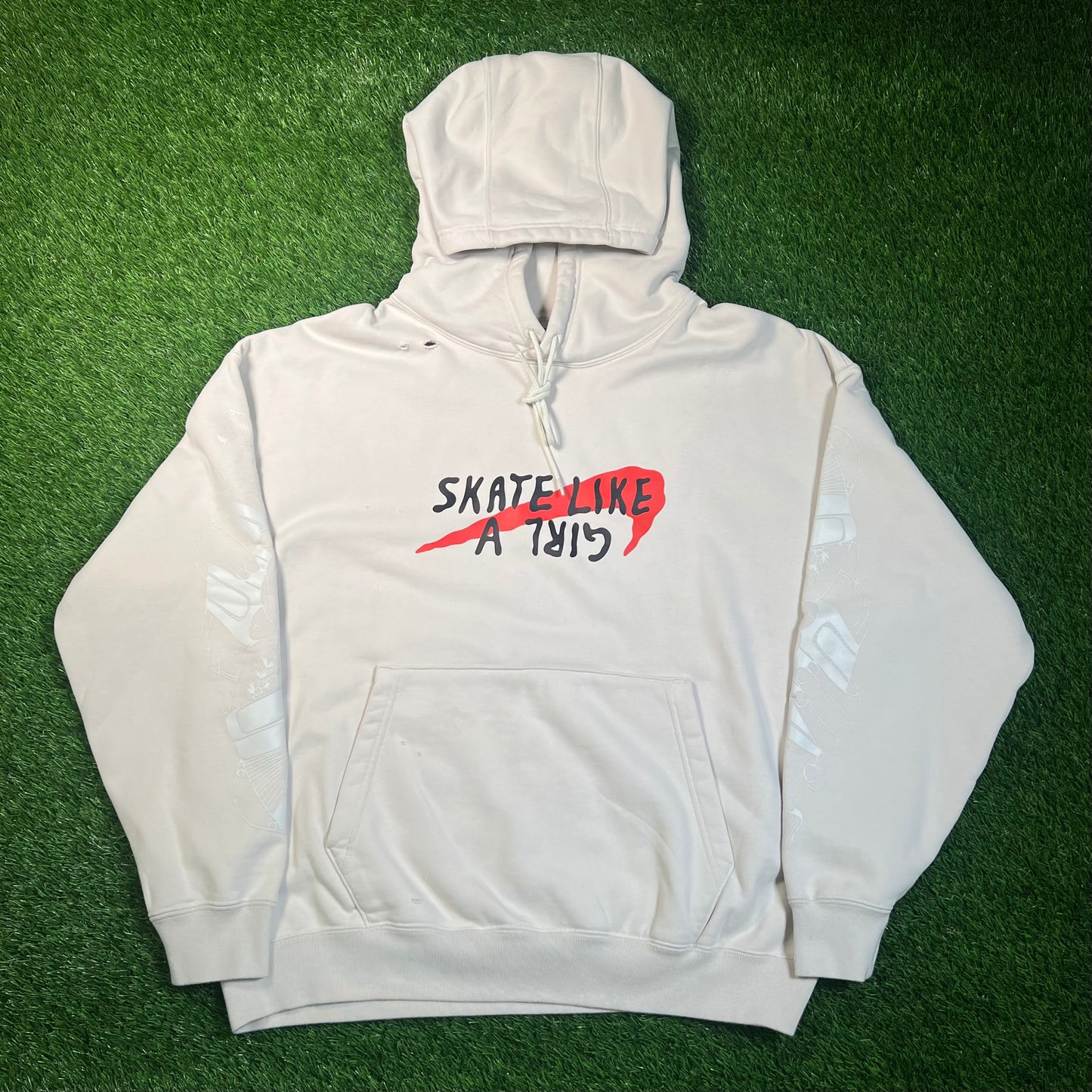 Nike SB Skate Like A Girl Light Bone Hoodie Size Large USED x16882