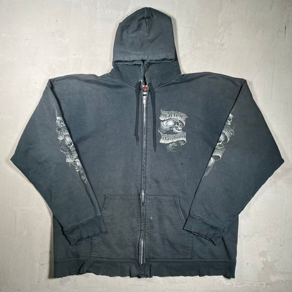 2007 Harley Davidson House of Harley Skull Miwaukee Black Zip Up Hoodie Size XL USED v20141