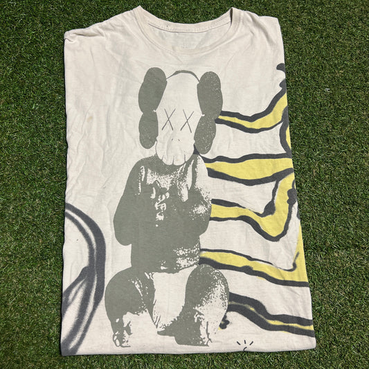Travis Scott Fragment Kaws Full Print Cream Tee Size XL USED x13370