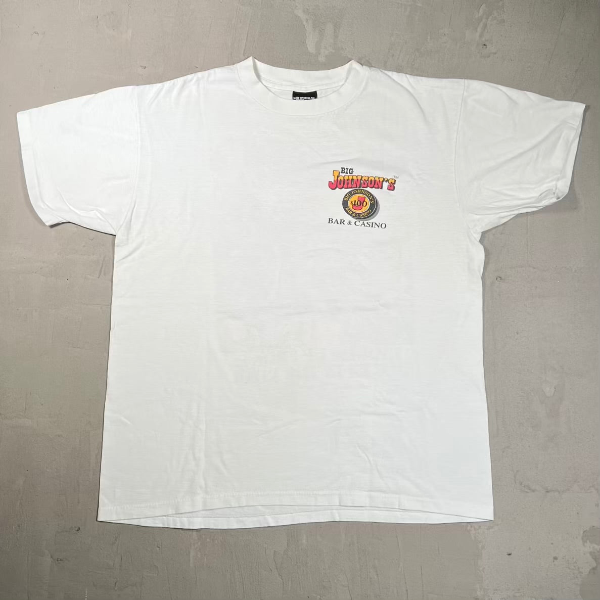 1992 Big Johnson Bar Casino White Tee Size Large USED v20352