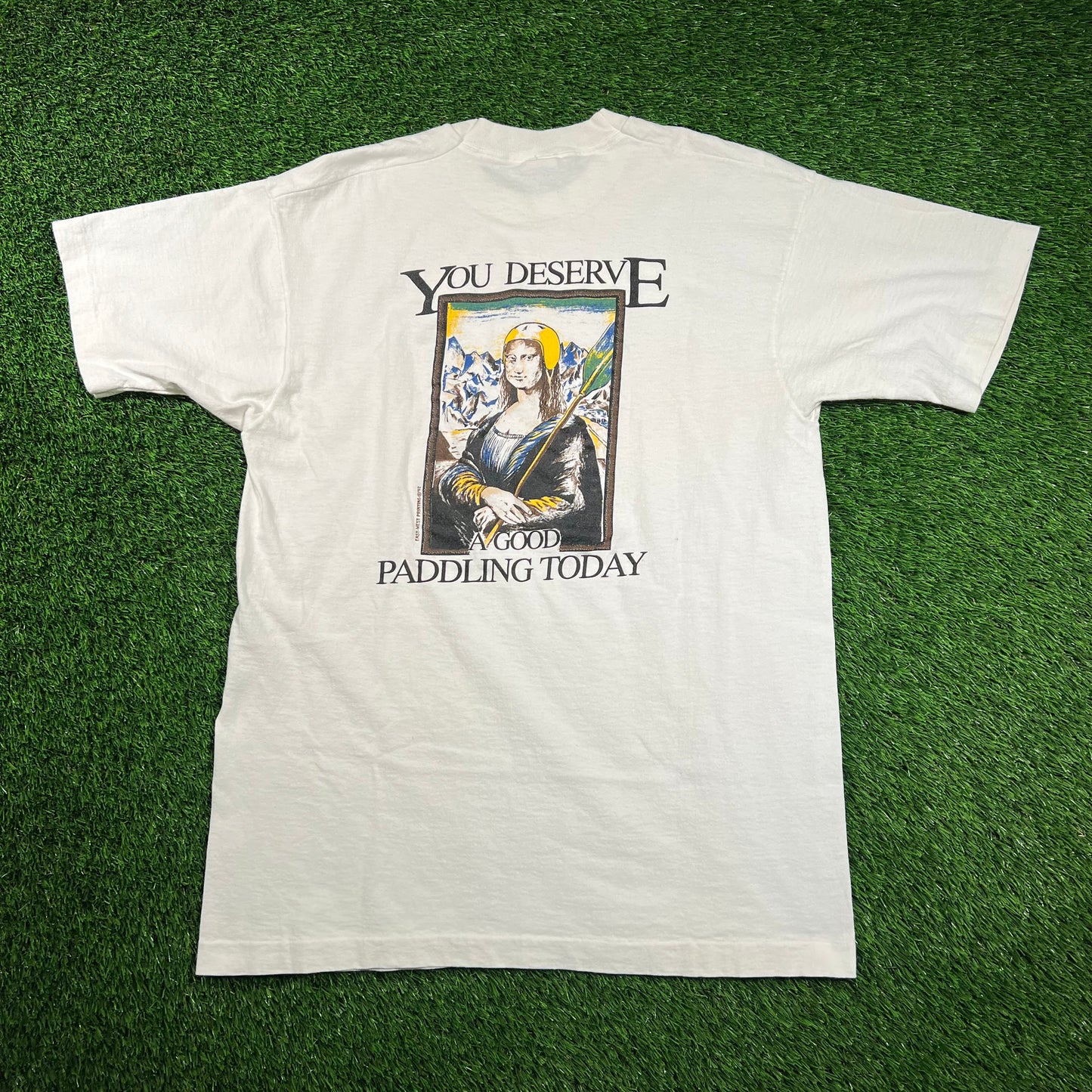 1992 Whitewater Rafting "Mona Lisa" Tree White Size Large USED v18446