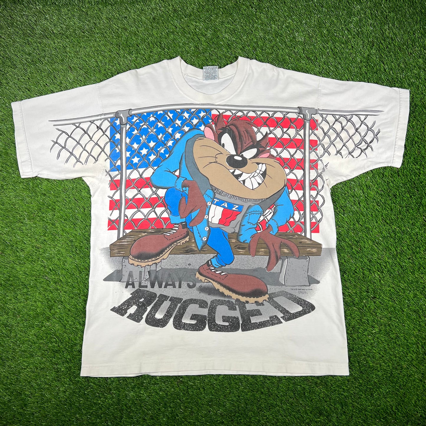 1995 Taz White "Always Rugged" Hilfiger Spoof Tee Size XL USED v17251