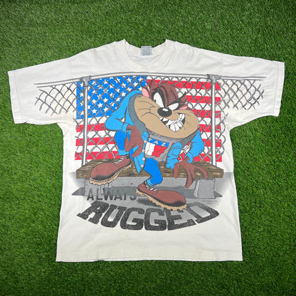 1995 Taz White "Always Rugged" Hilfiger Spoof Tee Size XL USED v17251