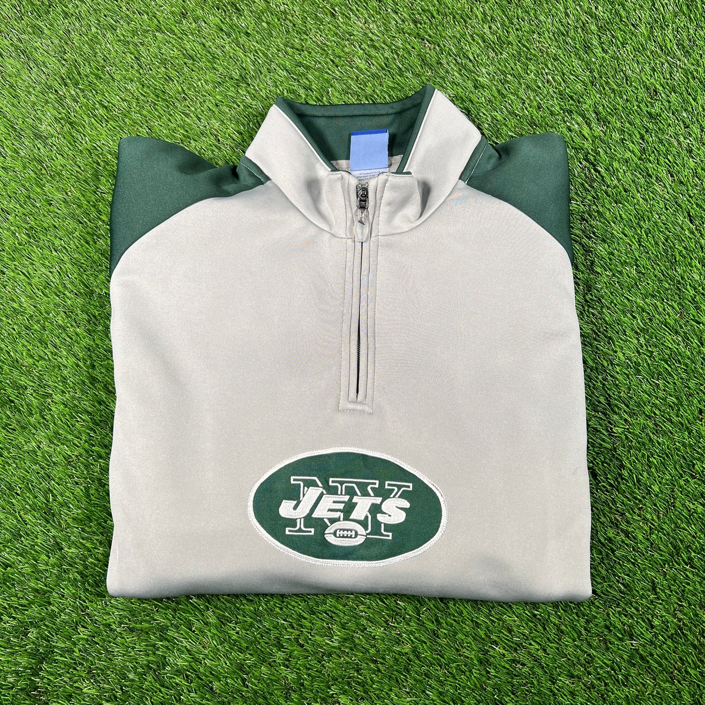 New York Jets Green/Grey Zip Up Fleece Size Large USED v17890