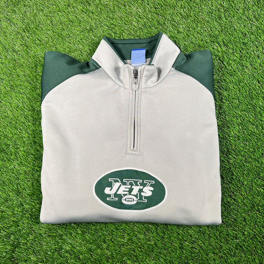 New York Jets Green/Grey Zip Up Fleece Size Large USED v17890