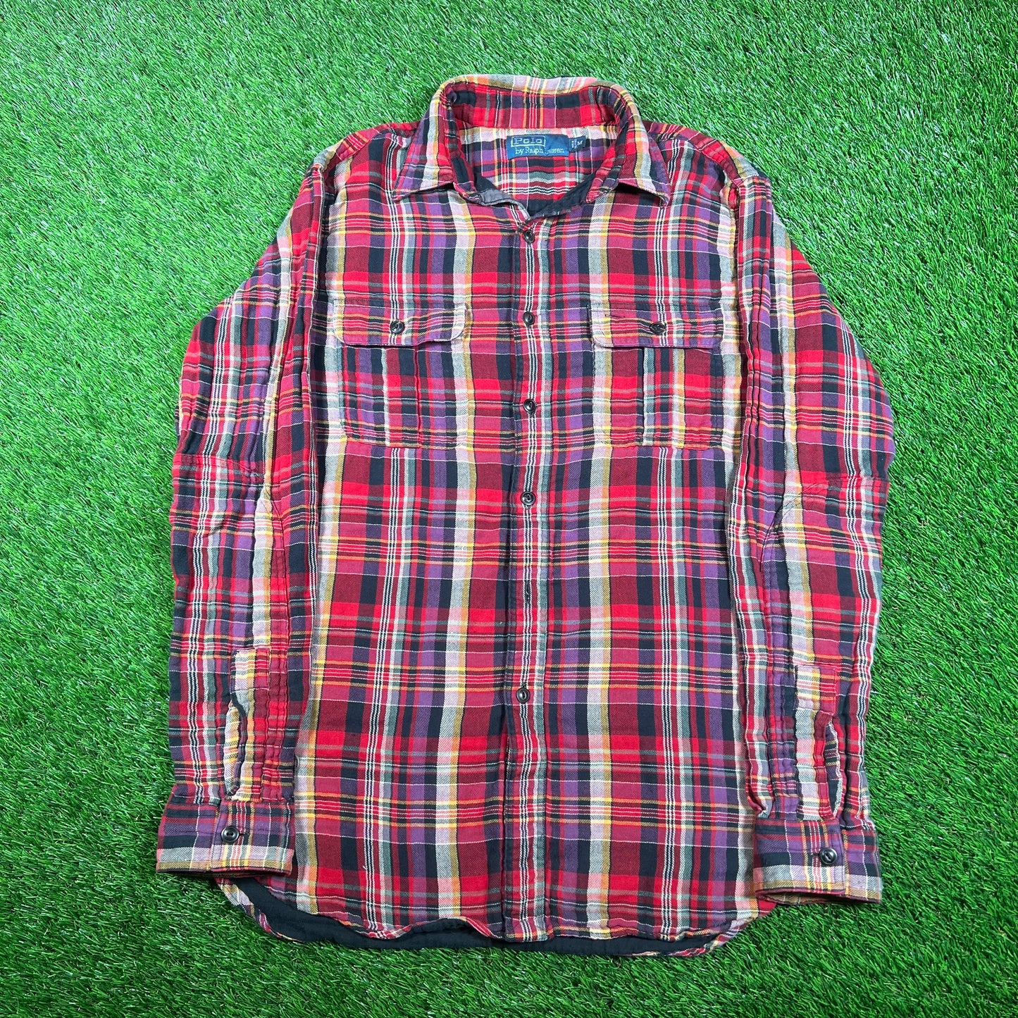 Y2K Red Plaid Flannel Longsleeve Button Down Size Medium USED v17874