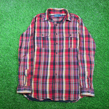 Y2K Red Plaid Flannel Longsleeve Button Down Size Medium USED v17874