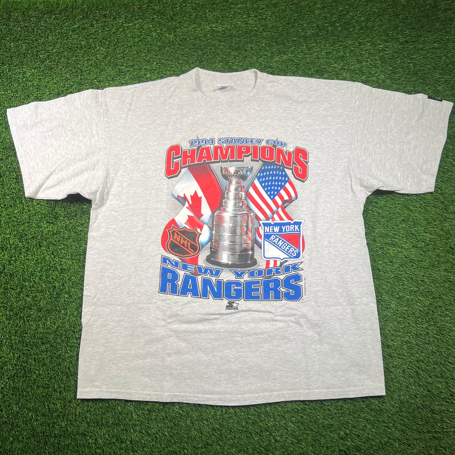 1994 New York Stanley Cup Champion Starter Grey Tee Size XL USED v18254
