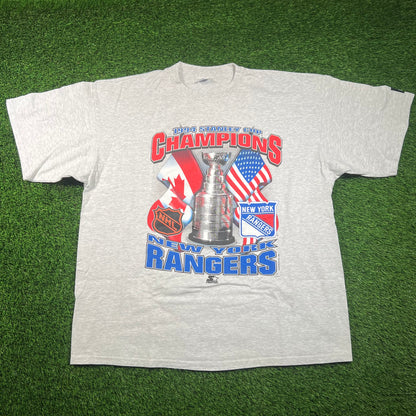 1994 New York Stanley Cup Champion Starter Grey Tee Size XL USED v18254
