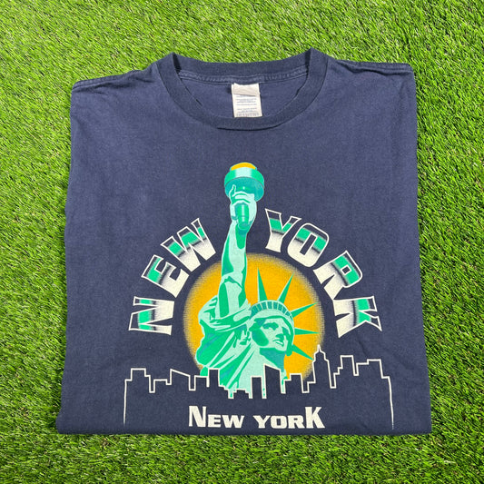 Y2K Navy Statue of Liberty Tee Size XL USED v17090