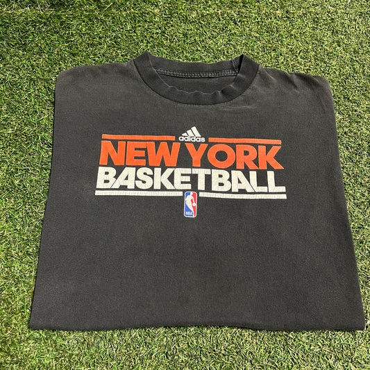 Adidas New York Baketball NBA Black Tee Size XL USED v16433