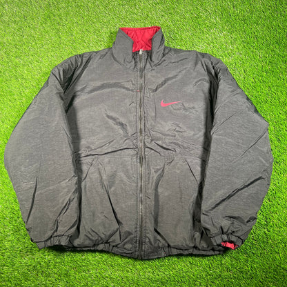 1990s Nike Black/Red Reversible Puffy Jacket Size Medium USED v18117