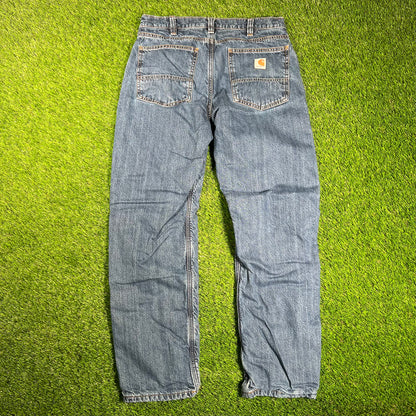 Carhartt Flannel Lined Dark Blue Jeans Size 32 USED v18235