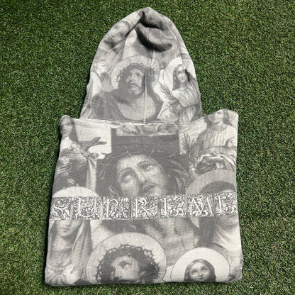 Supreme Jesus and Mary 2018 Grey Hoodie Size Large USED x13521