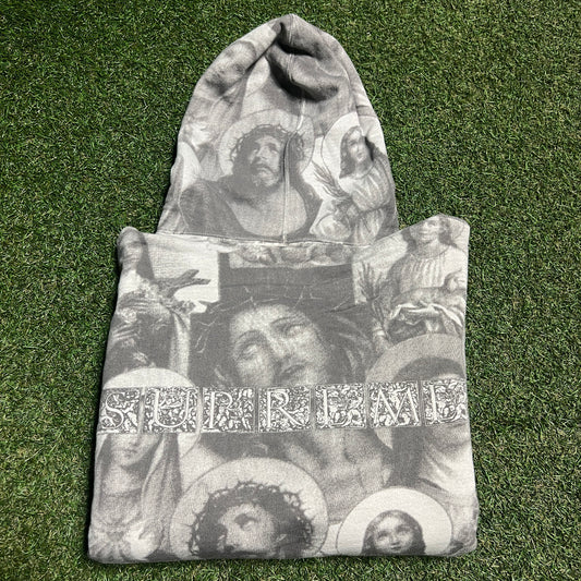 Supreme Jesus and Mary 2018 Grey Hoodie Size Large USED x13521