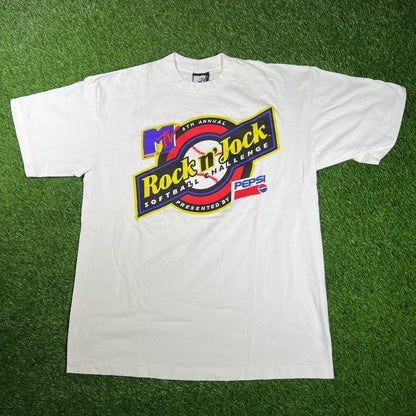 1993 MTV Rock n Jock Softball Challenge White Tee Size XL USED v17167