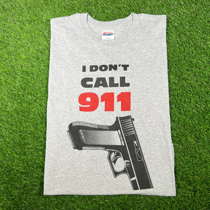 2010s "I Don't Call 911" Grey Glock Tee Size XL USED v17257