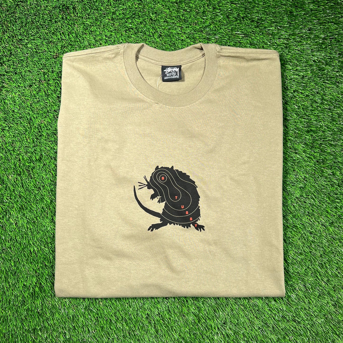 Stussy Rat Target Olive Green Tee Size XL NEW x16646